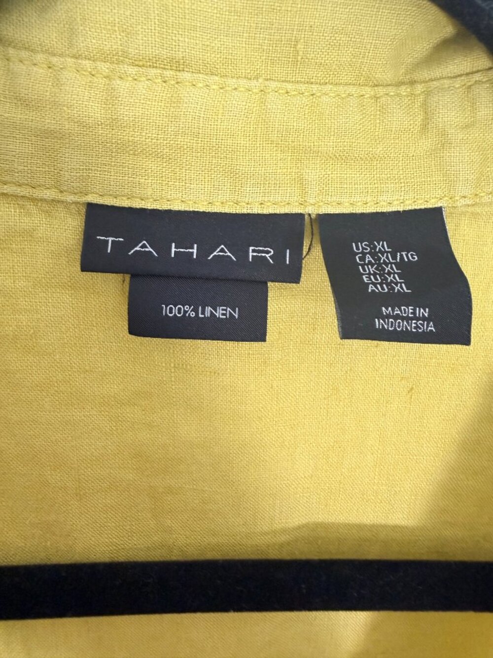 Tahari 100% Linen Mustard Yellow Popover Tunic Top XL Coastal Grandma - Picture 4 of 6